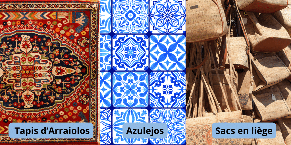 Tapis traditionnel portugais, azulejos et artisanat de liège
